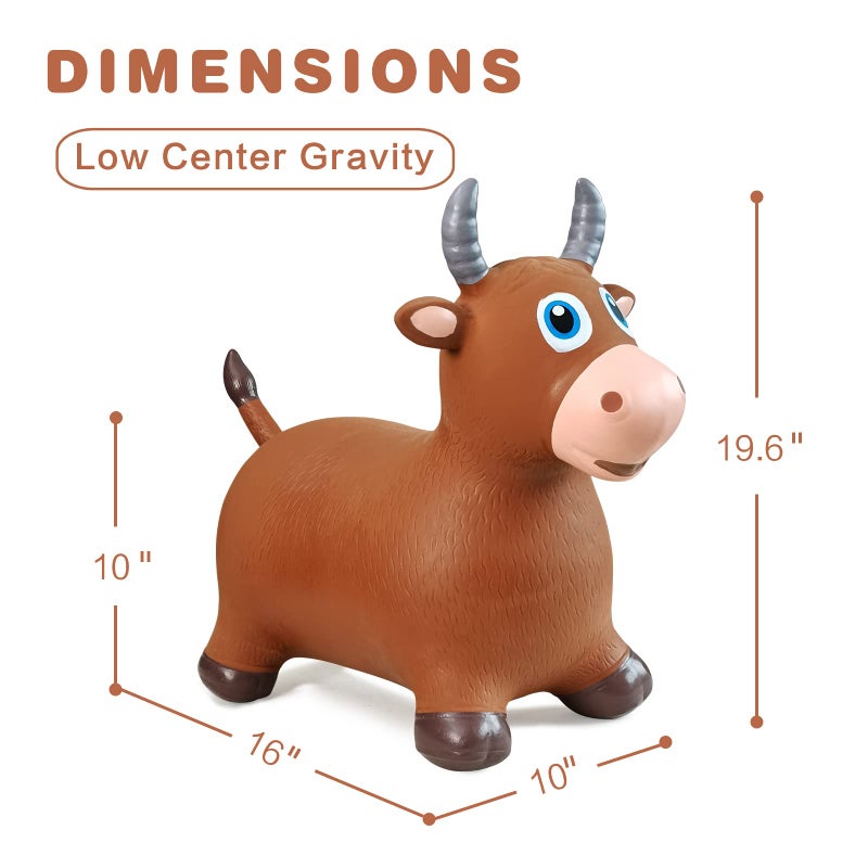 Hot Max HotMax Bouncy Bull Hopping Horse Toys  Inflatable Bouncing Animal Hopper for Toddlers or Kids  Ride on Jumping Farm Toys for Boy or Girl  Birthday Gift 2 3 4 Year Old (Brown Cow) - Image 2